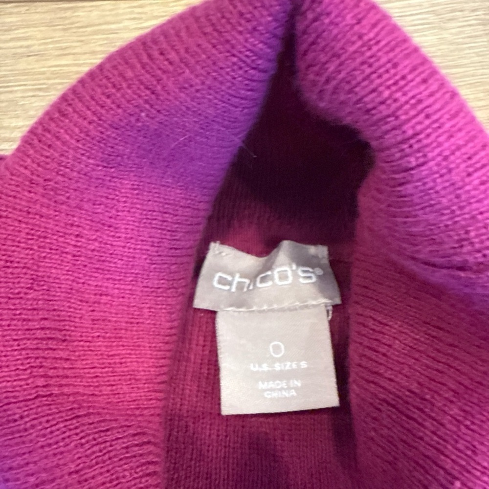 Chicos Turtleneck Top Size 0 Small Fuchsia Ribbed Classic Soft Knit Stretchy - Picture 4 of 6